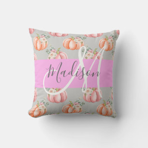 Mädchenhaftes florales Grau Pink Pfirsich Kürbis M Kissen