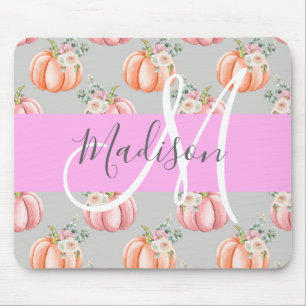Mädchenhaftes florales Grau Pink Pfirsich Kürbis M Mousepad