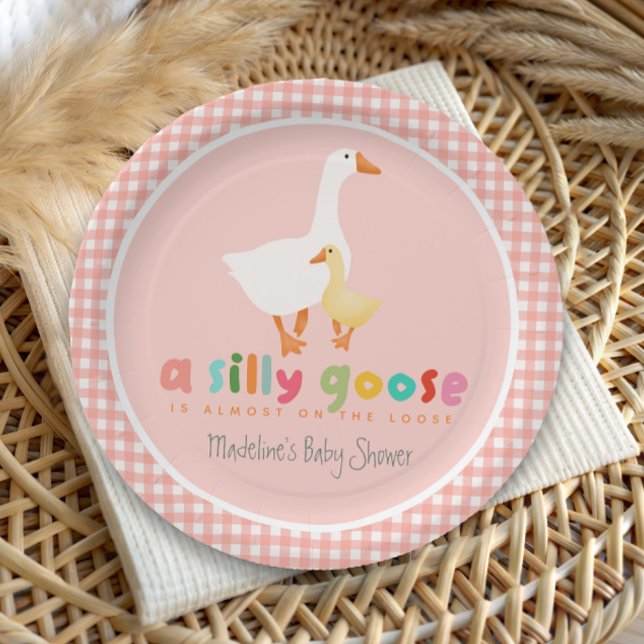 Mädchenhaftes Gingham-Tölpel-Baby-Shower Pappteller (Von Creator hochgeladen)