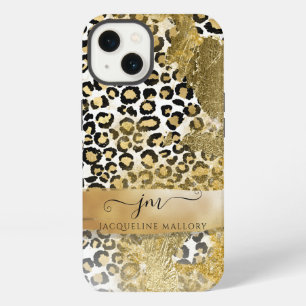Mädchenhaftes Gold Glitter Leoparden Druck Muster iPhone 13 Hülle