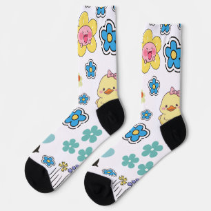 Mädchenhaftes, handgezeichnetes Cartoon von Entenb Socken