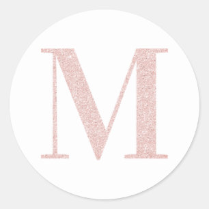 Mädchenhaftes, helles Roségold-Glitter-Monogramm M Runder Aufkleber