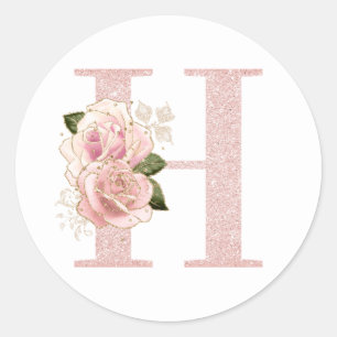 Mädchenhaftes Hellrosa Gold Glitter Blumenmonogram Runder Aufkleber