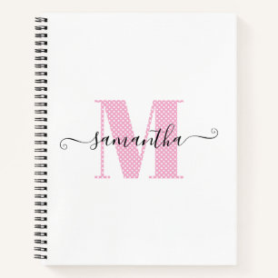 Mädchenhaftes Hellrosa und Weißes Punkte-Monogramm Notizbuch