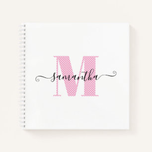 Mädchenhaftes Hellrosa und Weißes Punkte-Monogramm Notizbuch