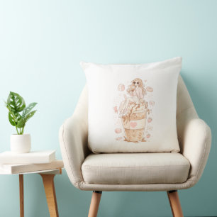 Mädchenhaftes Kaffeekissen – Rosa Ästhetik-Raumdek Kissen