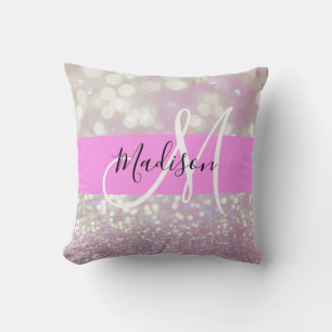Mädchenhaftes Lila Schimmer Glitter Funkeln Monogr Kissen