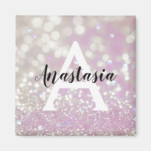 Mädchenhaftes Lila Schimmer Glitter Funkeln Monogr Magnet