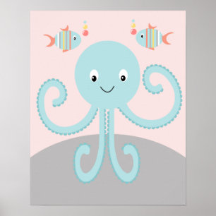 Mädchenhaftes Meer Ozean Leben Rosa Oktopus Kunstp Poster