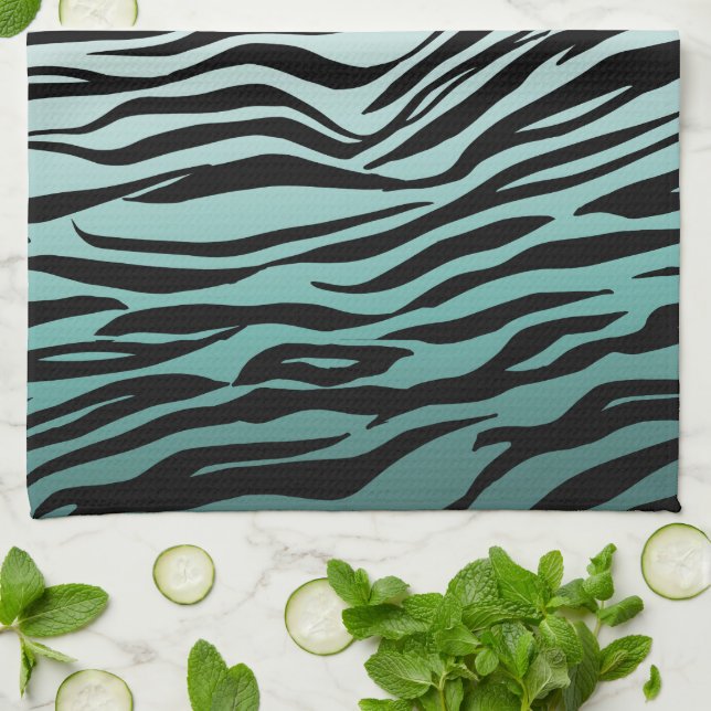 Mädchenhaftes Mint Ombre Schwarz Zebramuster Geschirrtuch (Gefaltet)