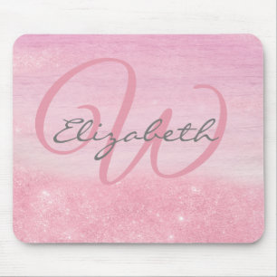 Mädchenhaftes Monogramm Rosa Ombre Glitter Schimme Mousepad