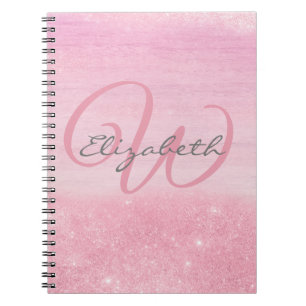 Mädchenhaftes Monogramm Rosa Ombre Sanfter Glitter Notizblock