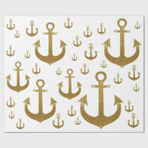 mädchenhaftes Muster der goldenen Anker nautisch Geschenkpapier