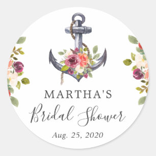 Mädchenhaftes nautisches Anker-Blumen-Hochzeitspar Runder Aufkleber