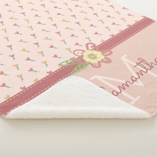 Mädchenhaftes Pastell-Pfirsich-Herz-Blumenmuster & Sherpadecke