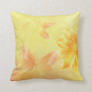 Mädchenhaftes pastellgelbes abstraktes florales Hi Kissen