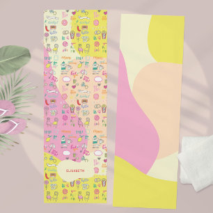 Mädchenhaftes Pastellrosa Kawaii-Doodle Yogamatte