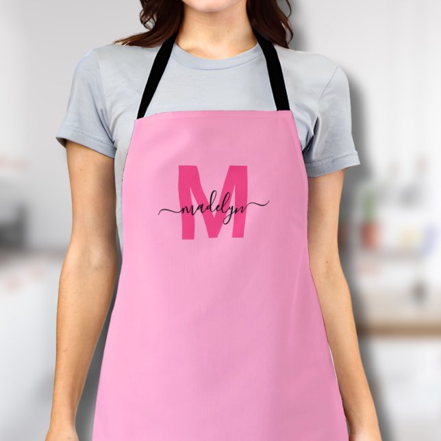 Mädchenhaftes Pink Initialen Namens Monogramm Schürze (Girly Pink Initial Name Monogram Apron)