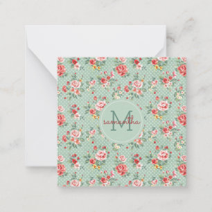 Mädchenhaftes Polka-Punkt-Vintage-Blumenmuster-Mon Mitteilungskarte
