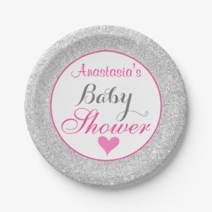 Mädchenhaftes Prinzessin Rosa und Silber Glitter B Pappteller