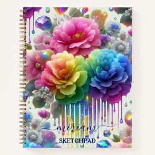 Mädchenhaftes Regenbogen-Blumen-Monogramm Notizbuch