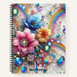Mädchenhaftes Regenbogen-Blumen-Monogramm Notizbuch