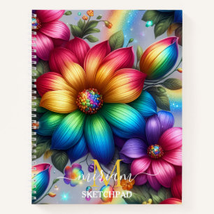Mädchenhaftes Regenbogen-Blumen-Monogramm Notizbuch