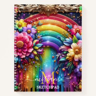 Mädchenhaftes Regenbogen-Blumen-Monogramm Notizbuch