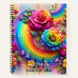 Mädchenhaftes Regenbogen-Blumen-Monogramm Notizbuch