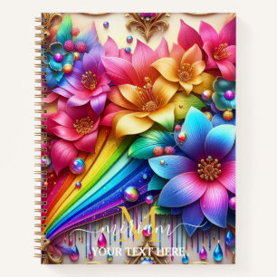 Mädchenhaftes Regenbogen-Blumen-Monogramm Notizbuch