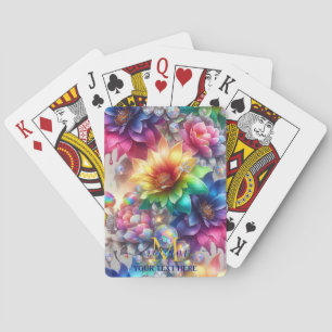 Mädchenhaftes Regenbogen-Blumen-Monogramm Spielkarten