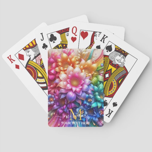 Mädchenhaftes Regenbogen-Blumen-Monogramm Spielkarten (Rückseite)