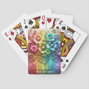 Mädchenhaftes Regenbogen-Blumen-Monogramm Spielkarten