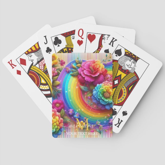 Mädchenhaftes Regenbogen-Blumen-Monogramm Spielkarten (Rückseite)