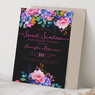 Mädchenhaftes Regenbogen-Blumen-Sweet-16-Geburtsta Einladung