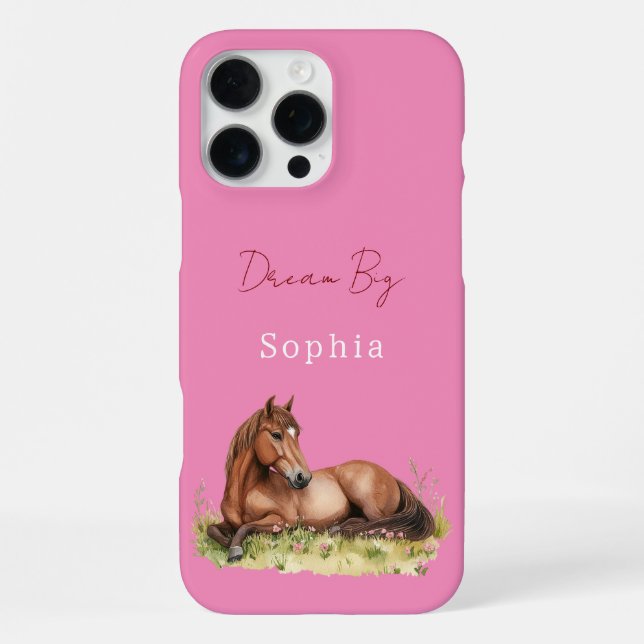 Mädchenhaftes rosa Blumenpferd  iPhone Hülle (Rückseite)