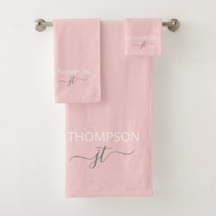 Mädchenhaftes Rosa Einfaches Skript Monogramm Name Badhandtuch Set