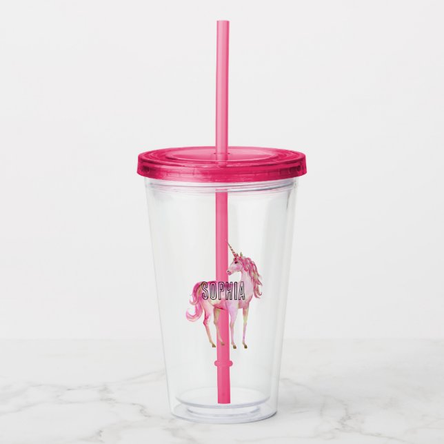 Mädchenhaftes Rosa Einhorn Acryltrinkbecher (Vorderseite)