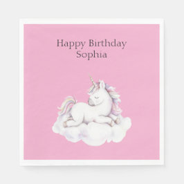 Mädchenhaftes rosa Einhorn auf Wolken Geburtstag Serviette