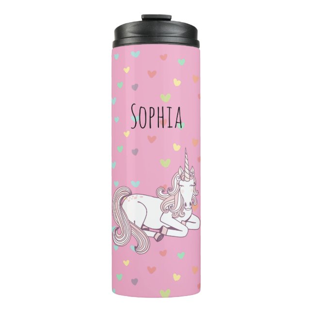 Mädchenhaftes Rosa Einhorn-Herzen Thermosbecher (Vorderseite)