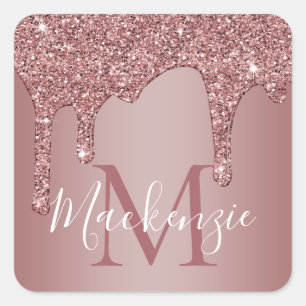 Mädchenhaftes Rosa Funkel Glitter Tropfen Quadratischer Aufkleber