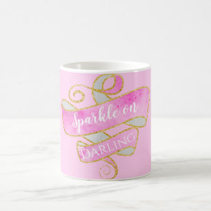 Mädchenhaftes Rosa Gold Glitter Funkeln Weiter, Da Kaffeetasse