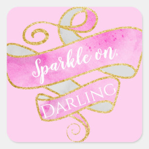 Mädchenhaftes Rosa Gold Glitter Funkeln Weiter, Da Quadratischer Aufkleber