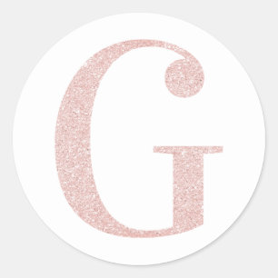Mädchenhaftes, rosa goldenes Glitter-Monogramm G Runder Aufkleber