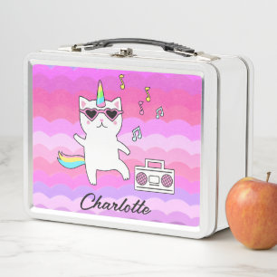 Mädchenhaftes Rosa Kawaii Einhorn Katze Personalis Metall Brotdose