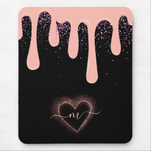 Mädchenhaftes Rosa Lack-Tropf Glitter-Monogramm Mousepad