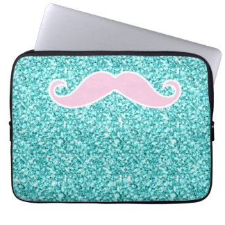 MÄDCHENHAFTES ROSA SCHNURRBART-DESIGN AUF TEAL-GLI LAPTOPSCHUTZHÜLLE