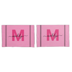 Mädchenhaftes rosa Schriftzug-Monogramm Kissenbezug