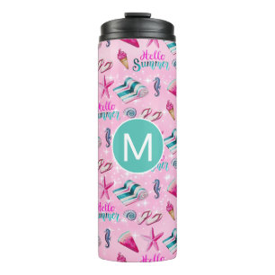 Mädchenhaftes rosa Sommerstrand Urlaub Muster Mono Thermosbecher