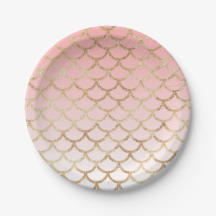Mädchenhaftes Rosa und Gold Glitzer Glanz Meerjung Pappteller